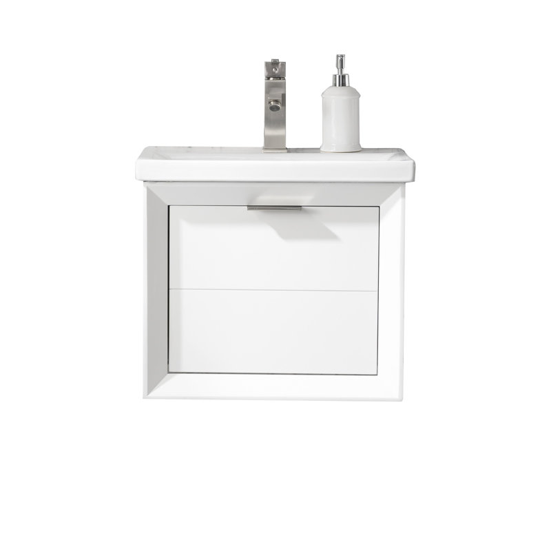 Everly Quinn Draven 20.39'' Wall Mounted Single Bathroom Vanity with Porcelain Vanity Top